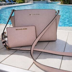 Michael Kors Selma Pink Saffiano Leather and matching wallet set